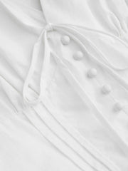100%Cotton V-neck Pleated Knotted Maxi Dress