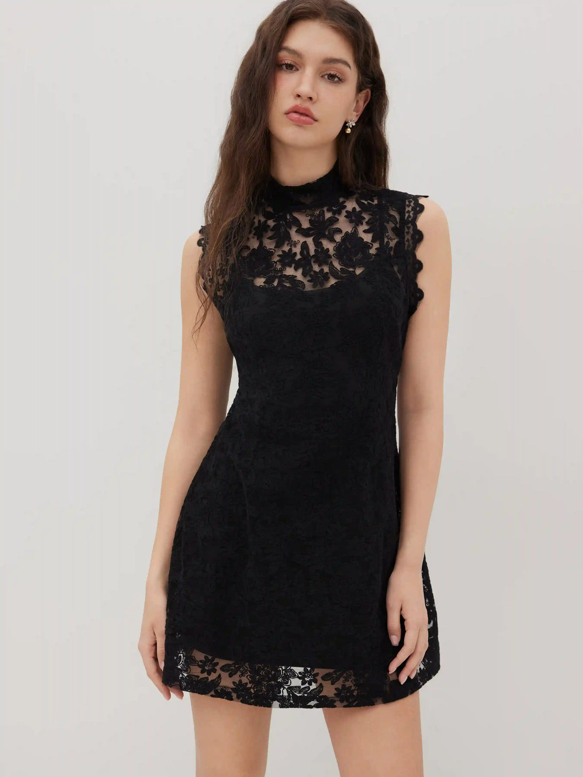 Lace High Neck Mini Dress