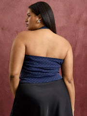 Mesh Rhinestone Halter Neckline Top & Bandeau Top Curve & Plus