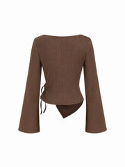 Texture Round Neckline Asymmetrical Hem Top & Mid Rise Elastic Waist Wide Leg Trousers Set