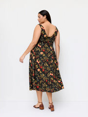 Floral And Fruit Square Neck Flared Midi Dress Curve & Plus
