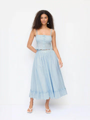 Cotton Textured Lace Cami Top & Mid Rise Maxi Skirt Set