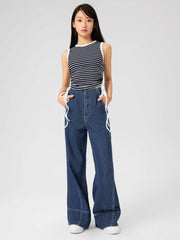 Solid Denim High Waist Baggy Jeans