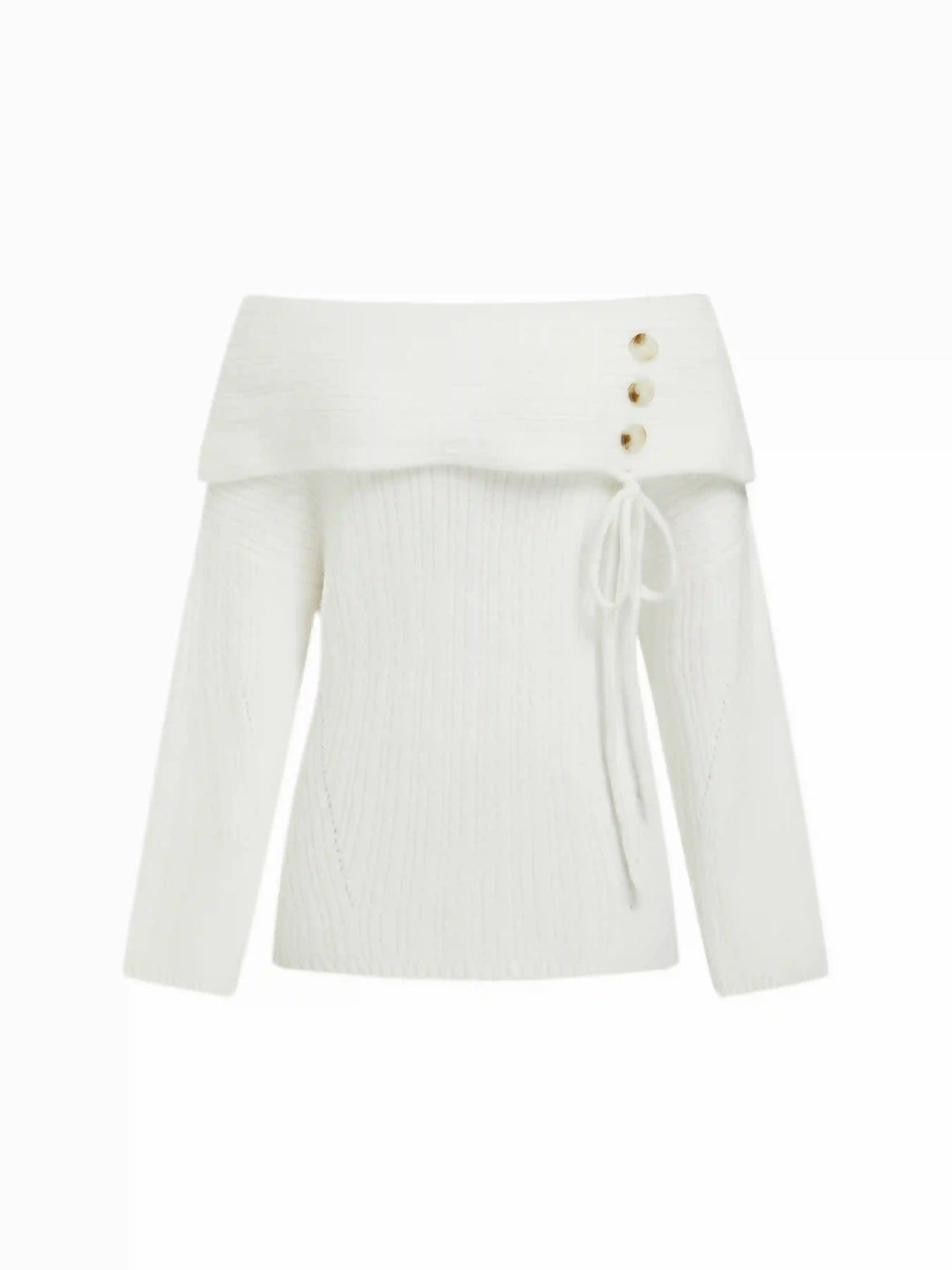 Knit Off-shoulder Asymmetrical Bowknot Long Sleeve Oversized Top
