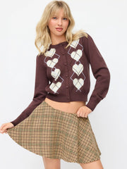Wool-blend Mid Rise Houndstooth A-line Flared Mini Skirt