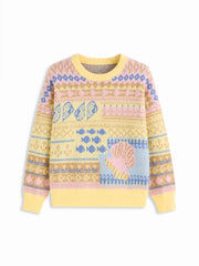 Knit Fish & Shell Pattern Colorblock Long Sleeve Sweater Curve & Plus