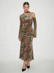 Floral High Rise Ruched Mermaid Maxi Skirt