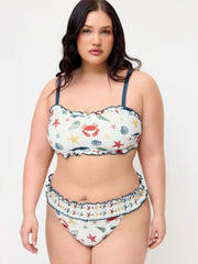 Curve & Plus Marine Life Graphic Smocked Bandeau & Low Rise Bikini Bottom Set