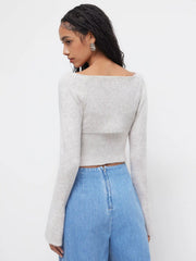 Wool-blend Knit U-neckline Cut Out Crop Top