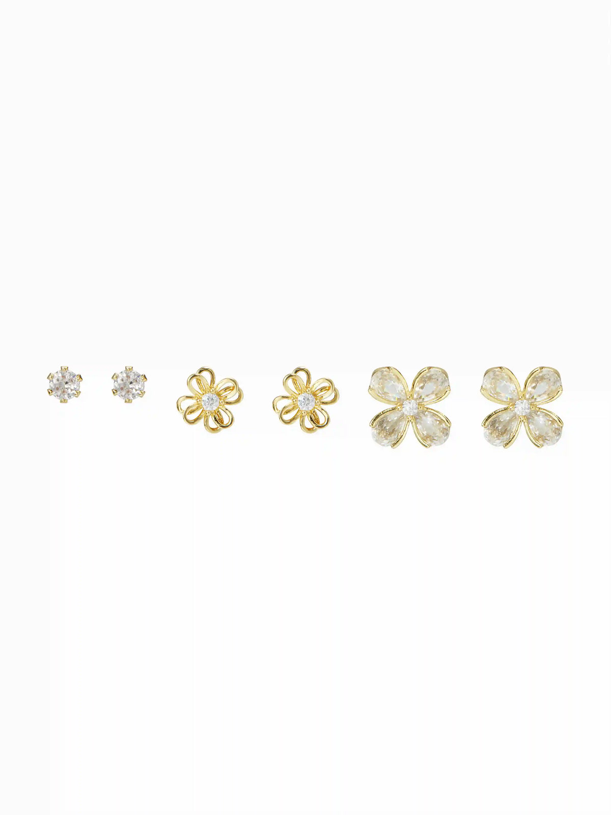 3 PAIRS RHINESTONE & FLOWER EARRINGS SET