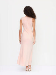 Satin V-neck Ruffle Rosette Low Rise Maxi Dress