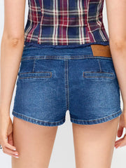 Denim Low Rise Botton Detail Shorts