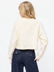 Jacquard Mushroom & Bear Graphic Round Neckline Oversized Top