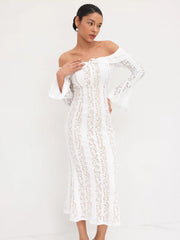 Lace Off-shoulder Floral Knotted Maxi Dress