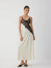 V-Neck Asymmetric Lace Maxi Dress