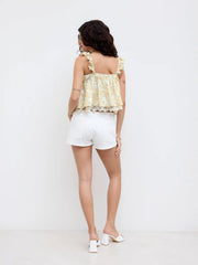 Cotton Square Neck Floral Ruffle Lace Hem Cami Top