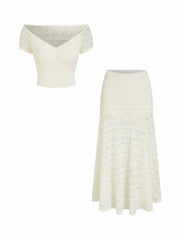 Lace Off-Shoulder Crop Top & Mid Rise A-line Maxi Skirt Set