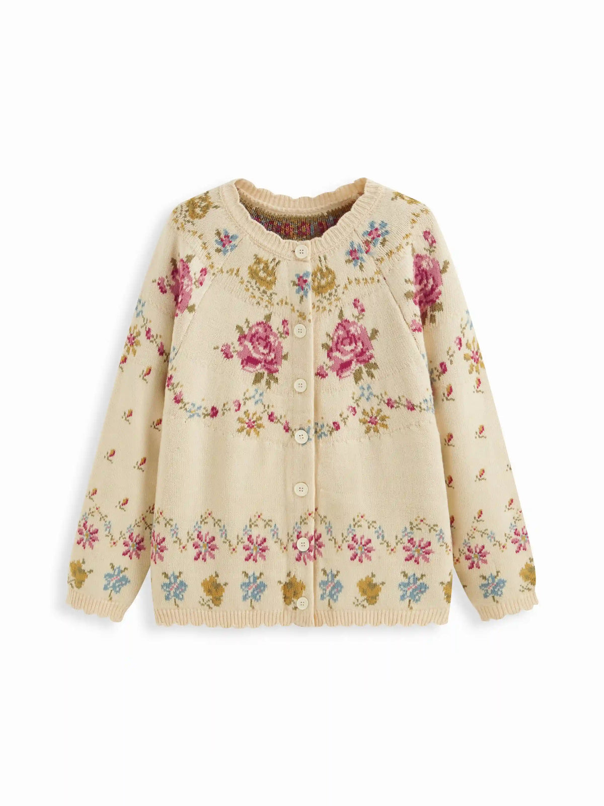 Knit Floral Round Neck Long Sleeve Oversized Cardigan