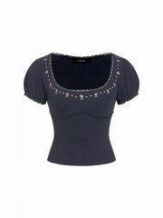 Cotton-blend Floral Short Sleeve Top