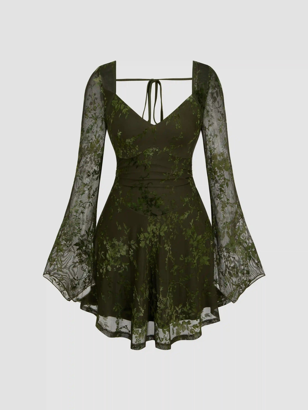 Sweetheart Lace Floral Knotted Mini Dress