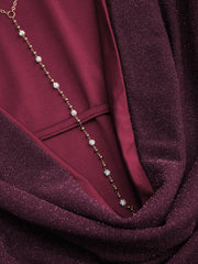 Boat Neck Glitter Backless Rhinestone Chain Detail Bell Sleeve Mini Dress