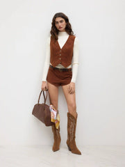 Corduroy V-neck Jacket Vest