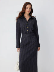 Striped Collar Button Front Maxi Dress