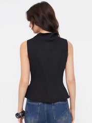 Cotton-blend Asymmetrical Button Top