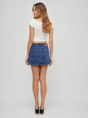 High Stretch Cider Denim Mid Rise Sequin Bowknot Micro Mini Skirt