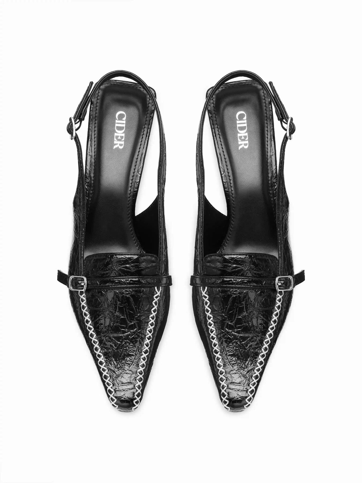 POINTED TOE BUCKLE  KITTEN HEELS