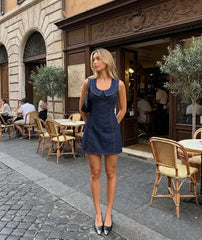 Stretch Washed Denim Collar Shirt Mini Dress