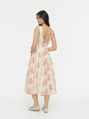 Floral Square Neck Flared Maxi Dress