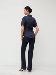 Satin Polo Button Up Cinched Waist Shirt