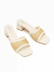WOVEN CHUNKY HEELED MULE SANDALS