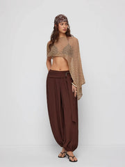 Textured Mid Rise Belted Oversized Jogger Trousers