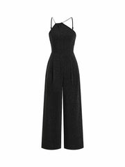Asymmetrical Neck Glitter Rhinestone Straps Jumpsuit