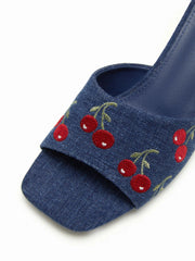 CHERRY PATTERN CHUNKY HEELED SANDALS