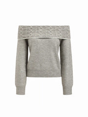 Cable Knit Off-Shoulder Long Sleeve Top