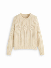 Cable Knit Wool-blend Round Neckline Long Sleeve Oversized Top With Shawl
