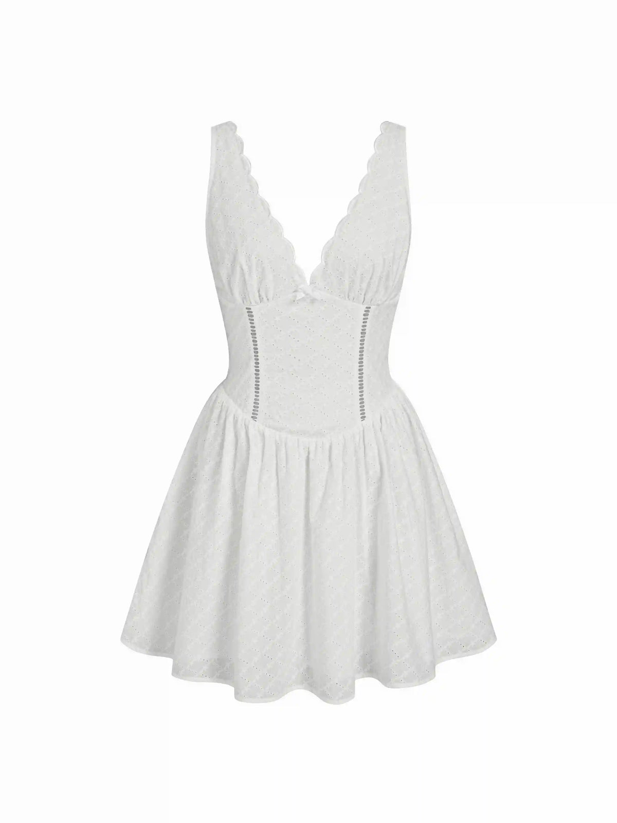 Cotton V-Neck Bowknot Hollow Out Tank Mini Dress
