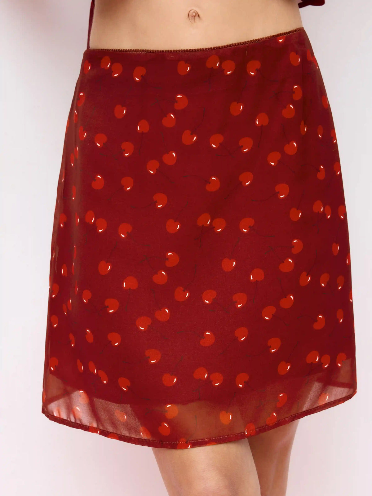Chiffon Cherry Graphic Mid Rise A-line Midi Skirt