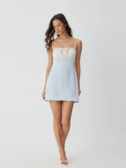 Satin High Rise Lace Trim Bowknot Cami Mini Nightdress