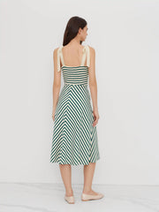 V-neck Stripe Shirred Bowknot Maxi Dress