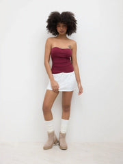 Cotton-blend Rosette Ruched Tube Top