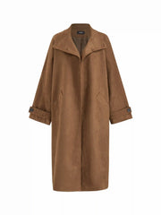 Two Way Suede Collar Solid Button Oversized Longline Coat