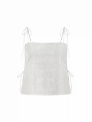 Cotton-blend Textured Embroidery Knotted Oversized Crop Blouse