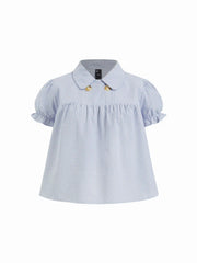 Cotton-blend Plaid Puff Sleeve Blouse Curve & Plus