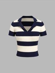 Knit Polo Striped Short Sleeve Top