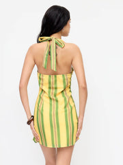 Striped Halter Neck Mid Rise A-line Mini Dress