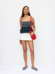 Cotton-blend Broderie Anglaise Shirred Tiered Ruffle Crop Cami Top